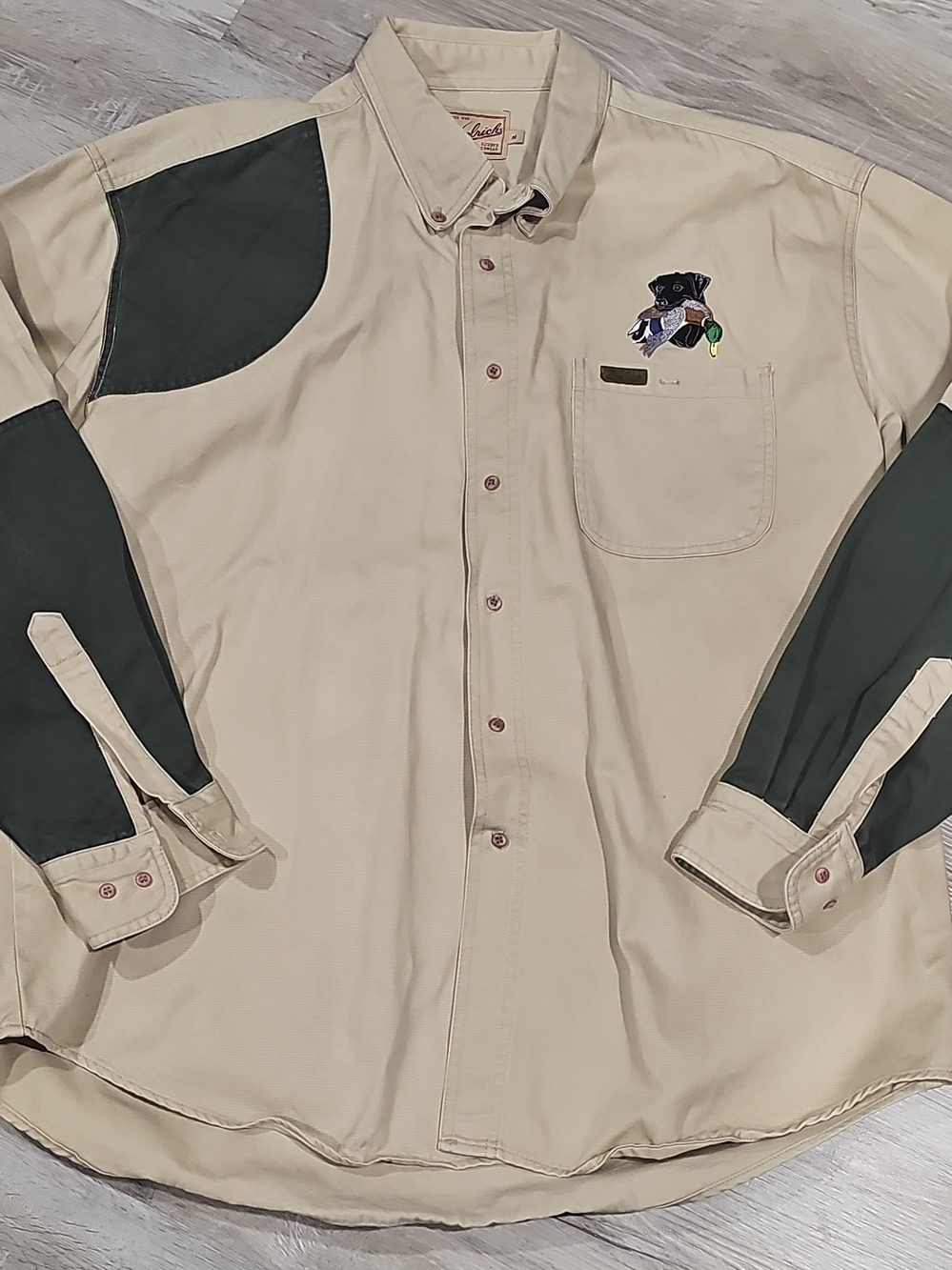 Woolrich Pudgee Outdoors Button Down Hunting Shirt XL Beige Green